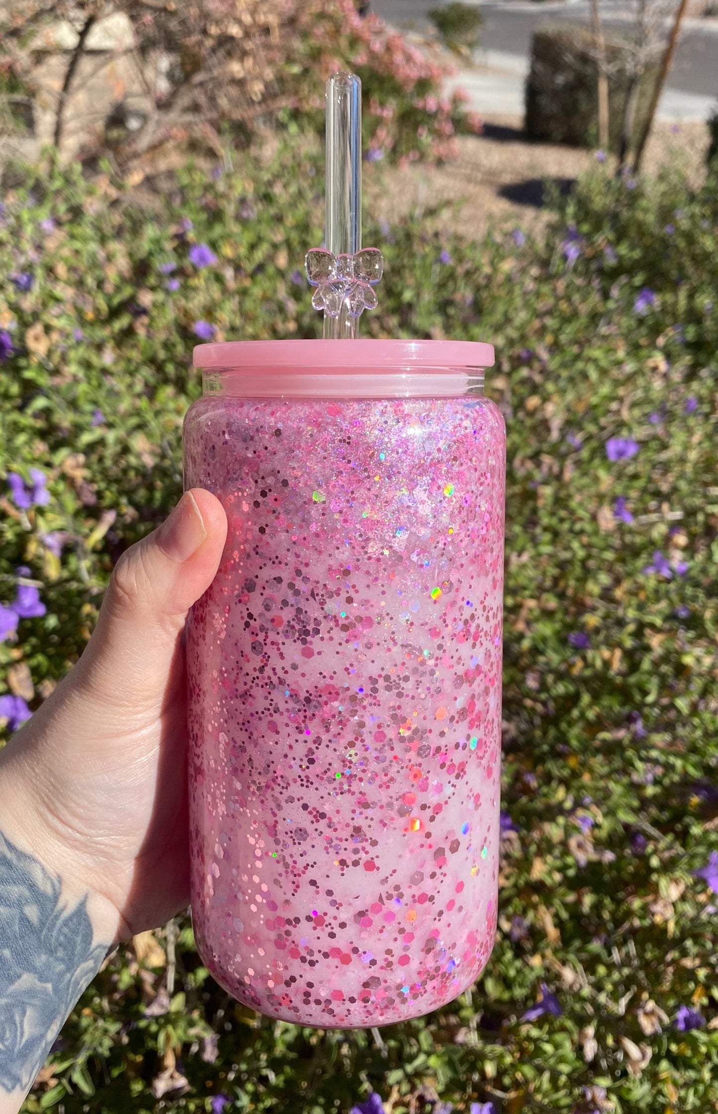 Pink Glitter Glitter Snow Globe tumbler