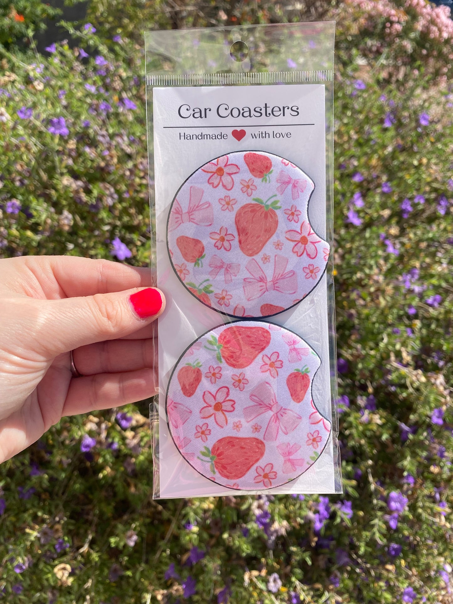 Bows & Strawberries Car Coasters