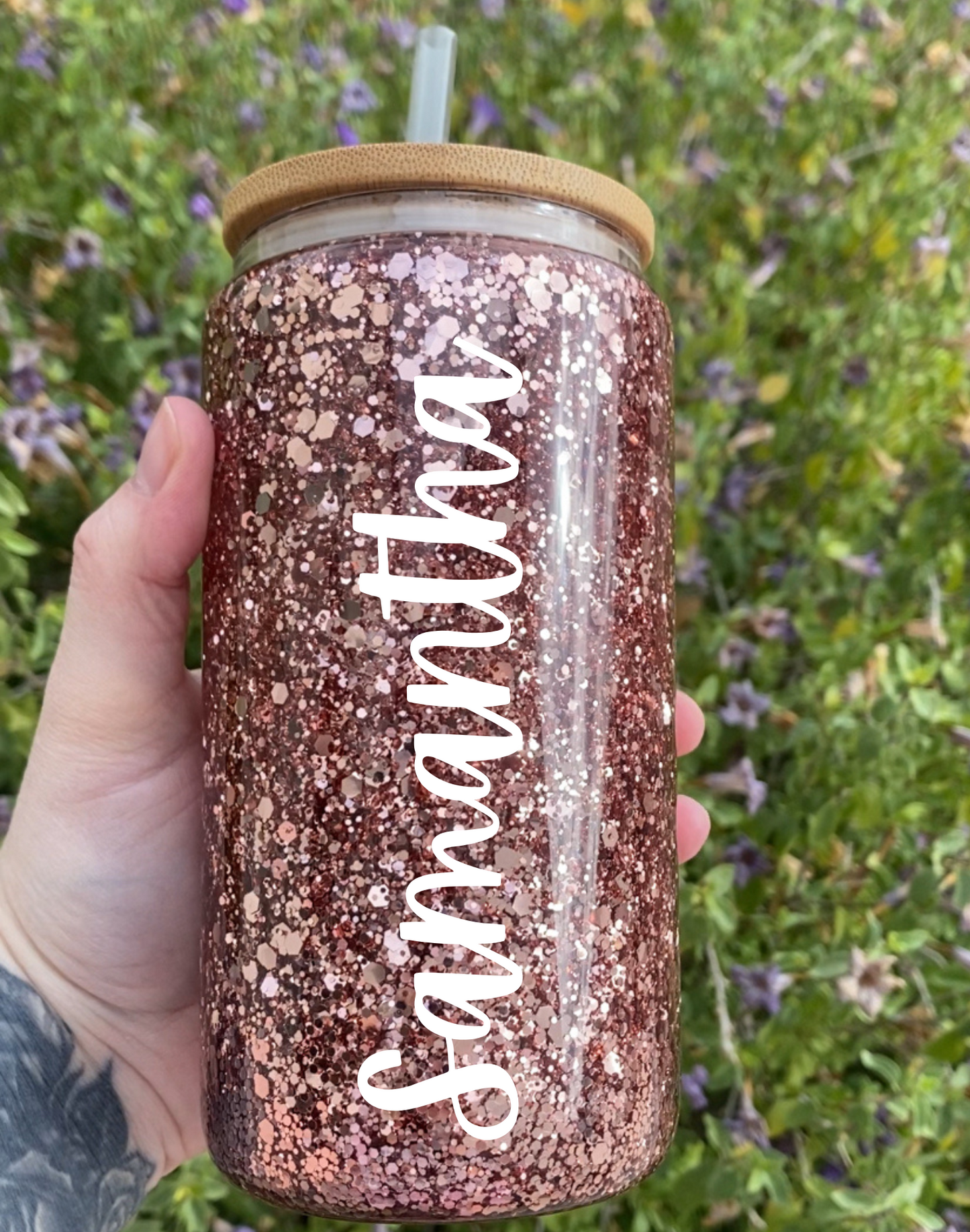 Rose Gold Glitter Snow Globe tumbler