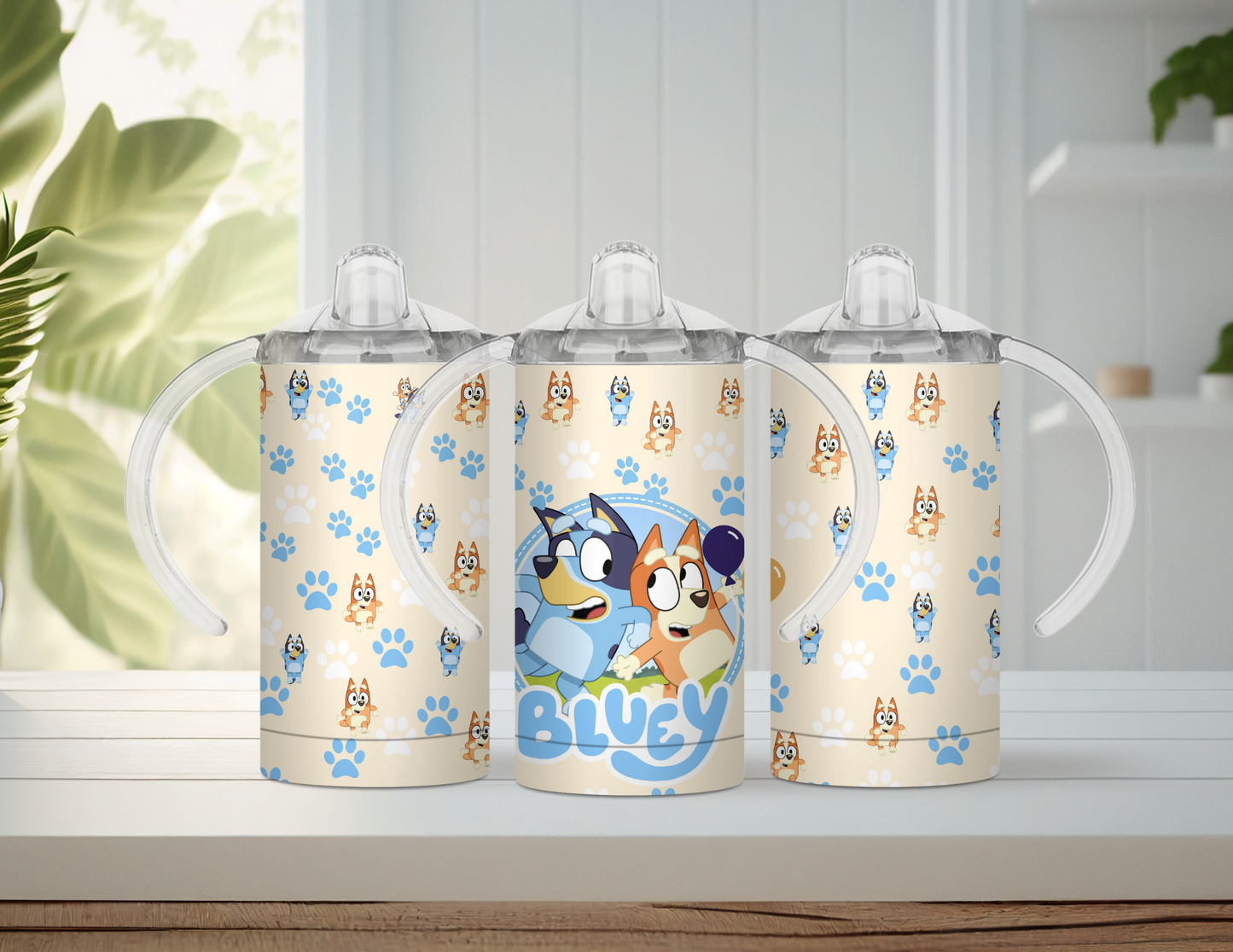 blue dog footprints sippy cup