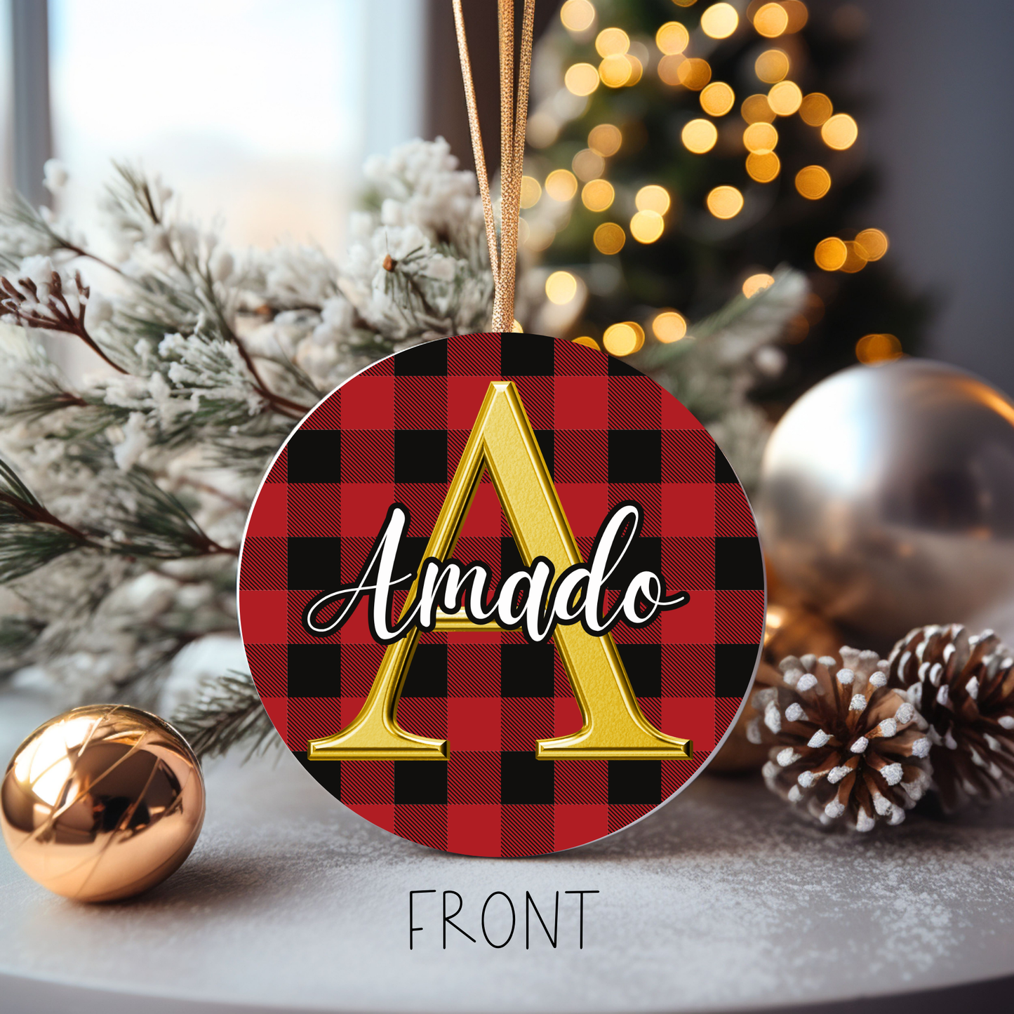 Red Plaid Grinch Christmas Ornament