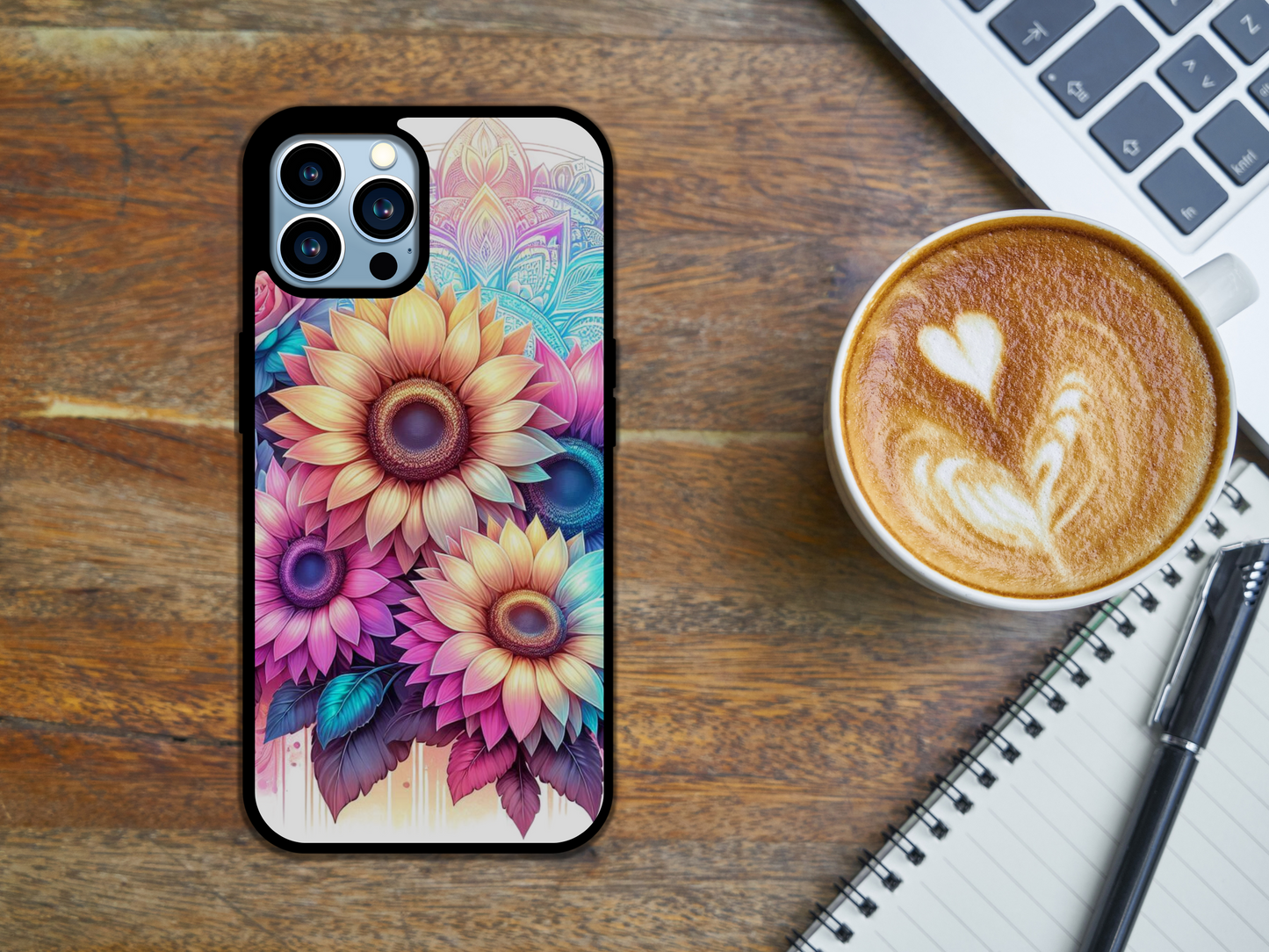 Bright Colorful Sunflowers + Mandala iPhone Case