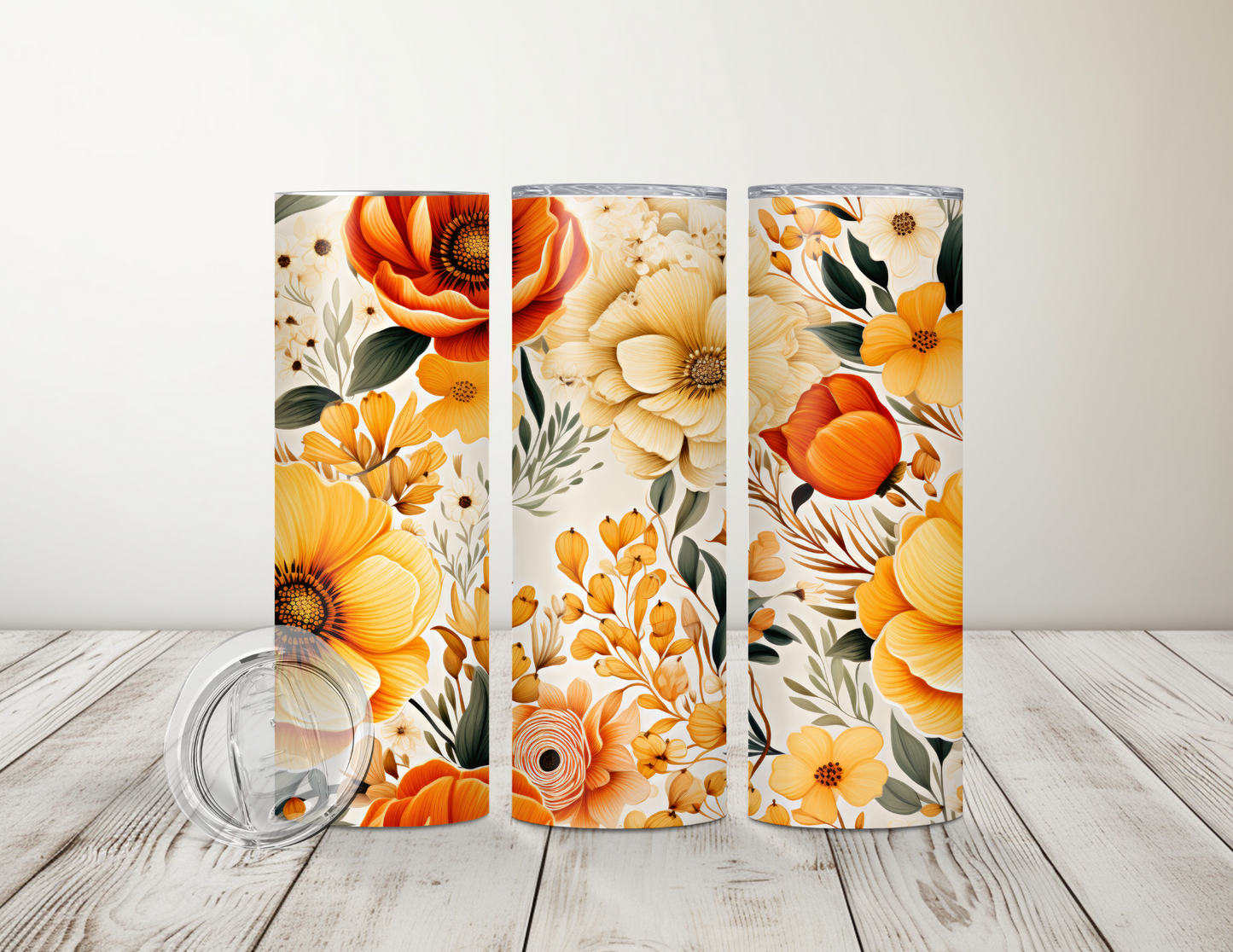 Personalized orange floral 20 oz Tumbler