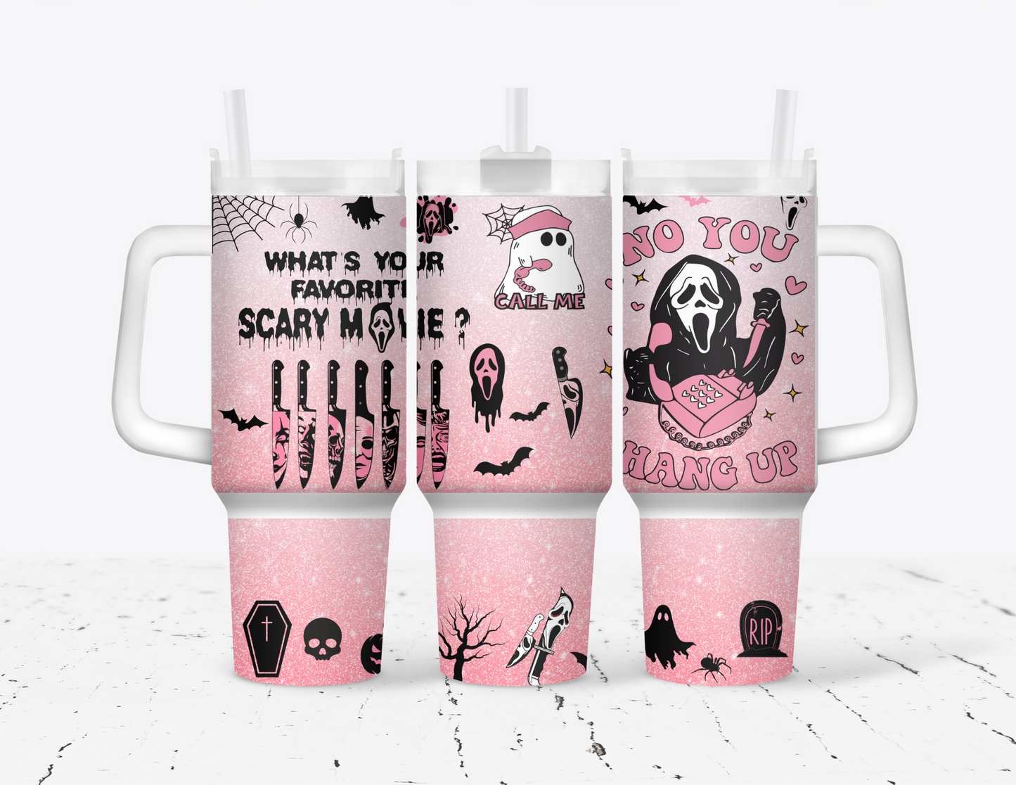 No You Hang Up Halloween Pink Glitter 40oz Tumbler with Handle