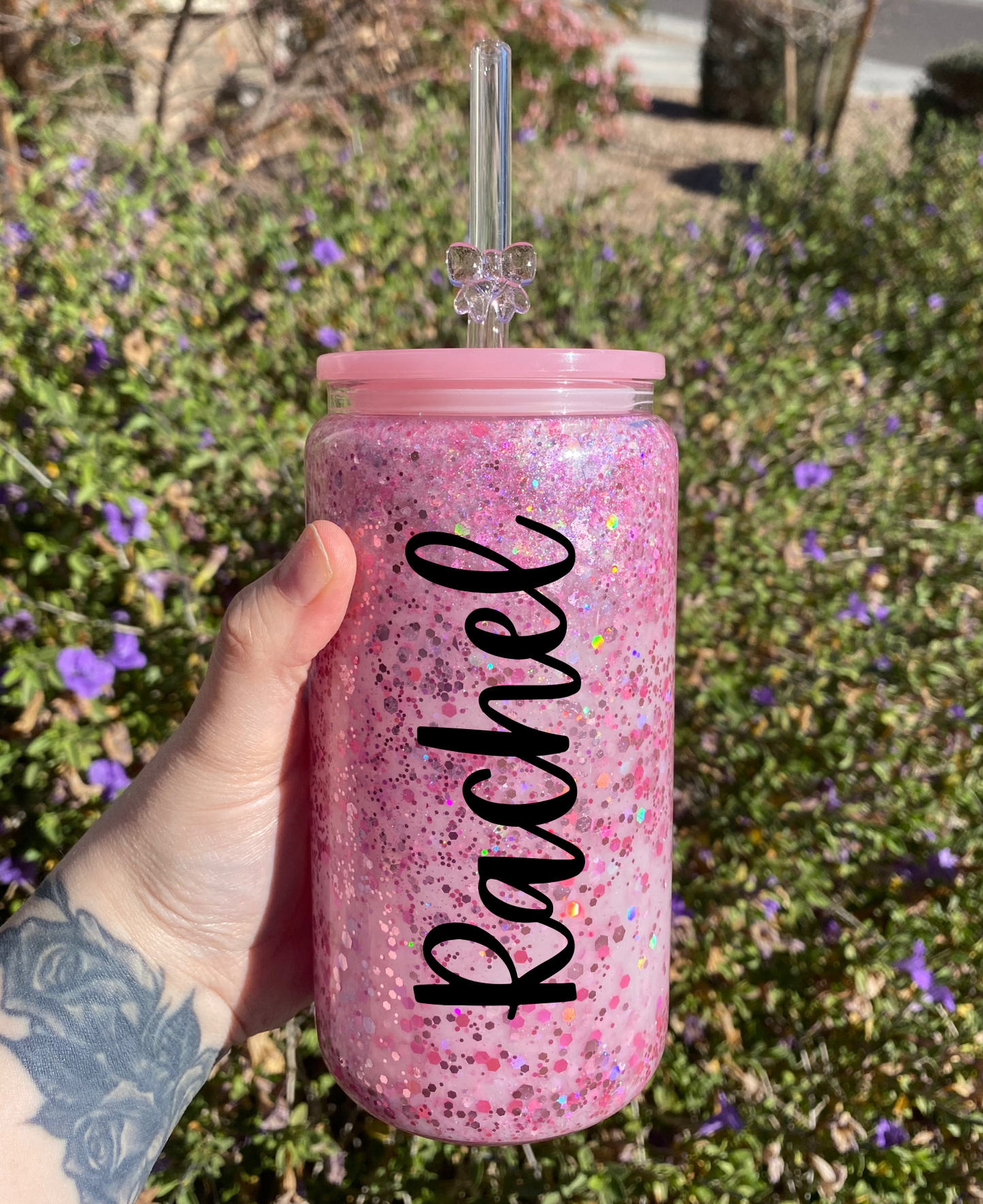 Pink Glitter Glitter Snow Globe tumbler