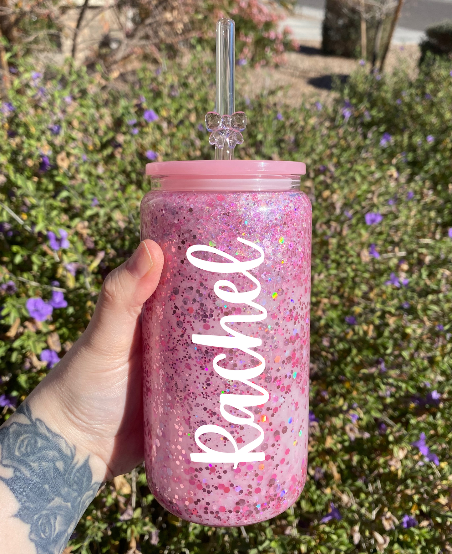 Pink Glitter Glitter Snow Globe tumbler