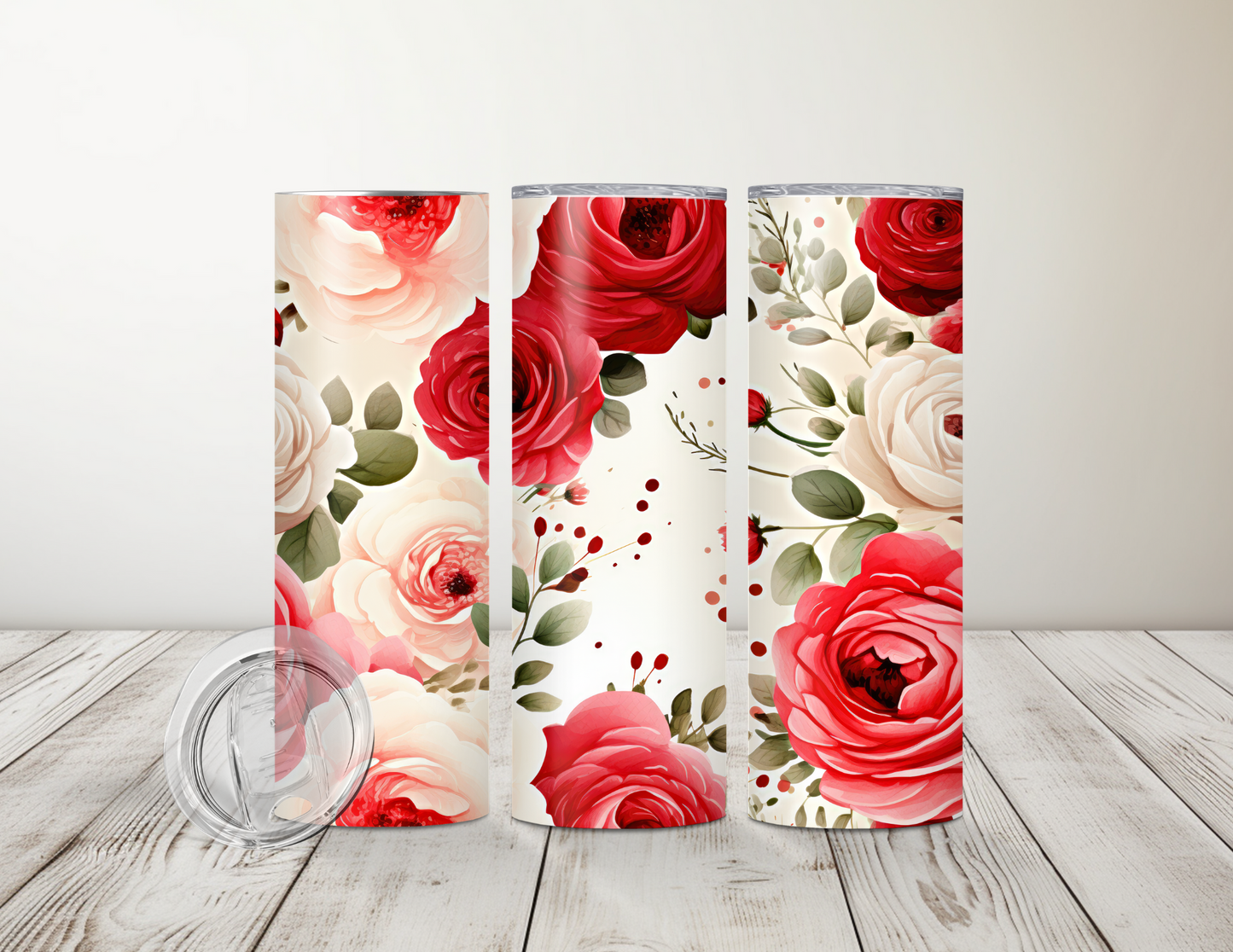 Personalized Pink & Red Floral 20 oz Tumbler