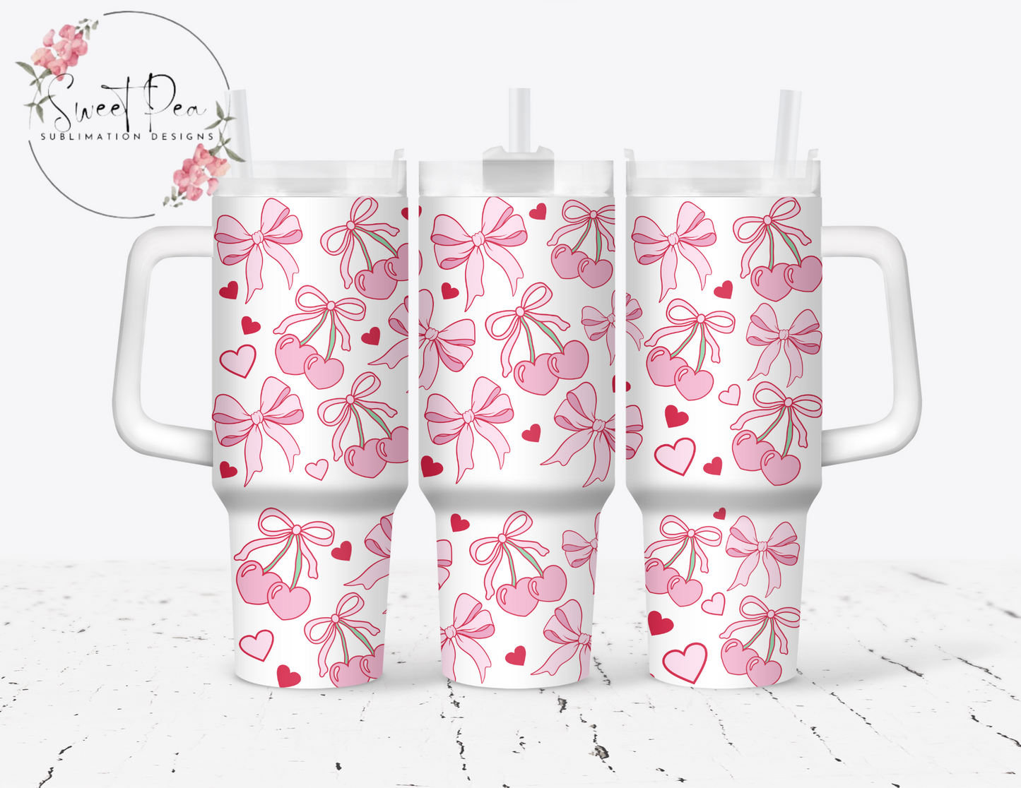 Coquette Cherries 40 oz Tumbler with handle