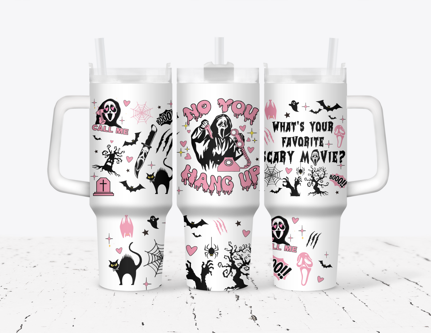 No You Hang Up Halloween 40oz Tumbler with Handle