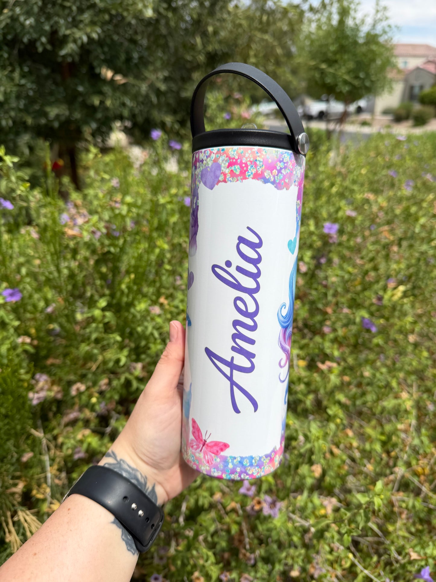 Unicorn, Butterflies & Sparkles 20oz Flip Top Tumbler