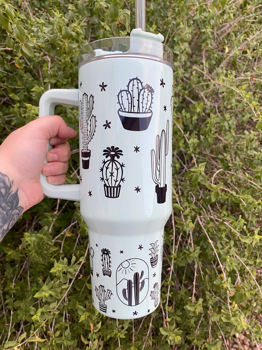 Mint Green Cactus 40oz Tumbler