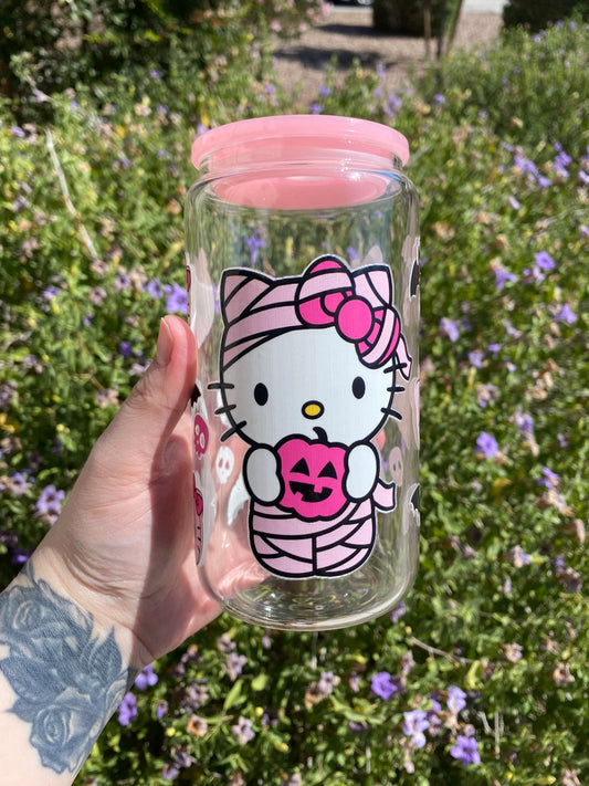 “Mummy Kitty” 12 oz Libbey Glass Can