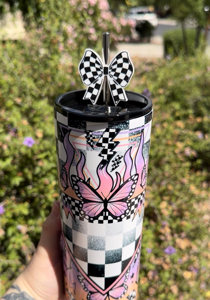 Checkered Bow Straw Topper