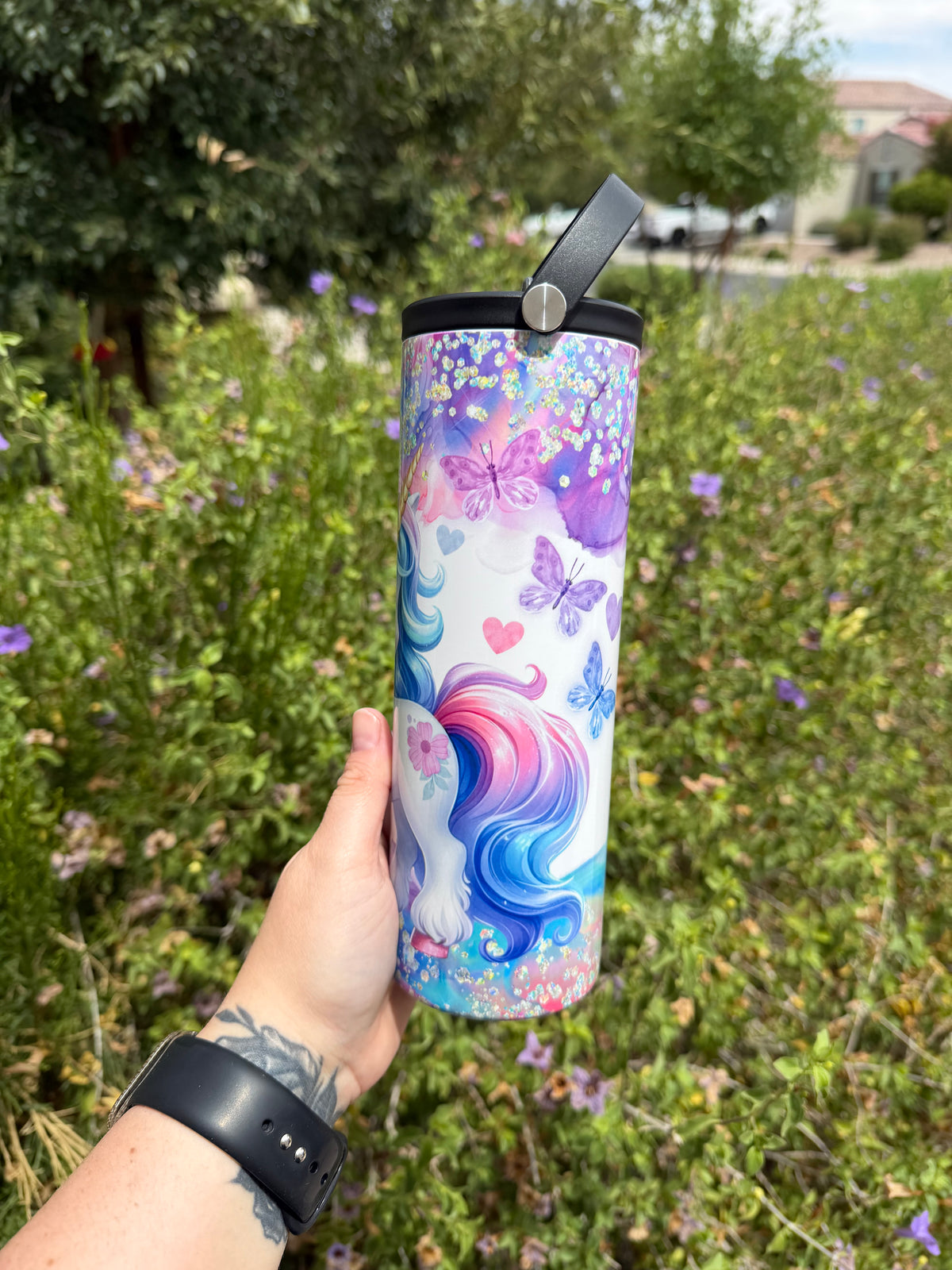 Unicorn, Butterflies & Sparkles 20oz Flip Top Tumbler