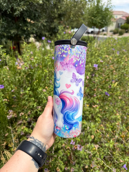 Unicorn, Butterflies & Sparkles 20oz Flip Top Tumbler