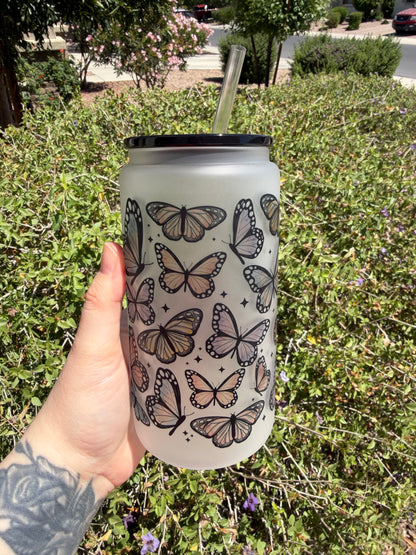 Butterflies Frosted Glass Cup