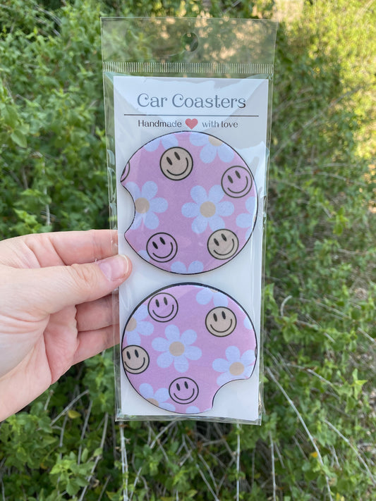 Daisies & Smiley Faces Car Coasters