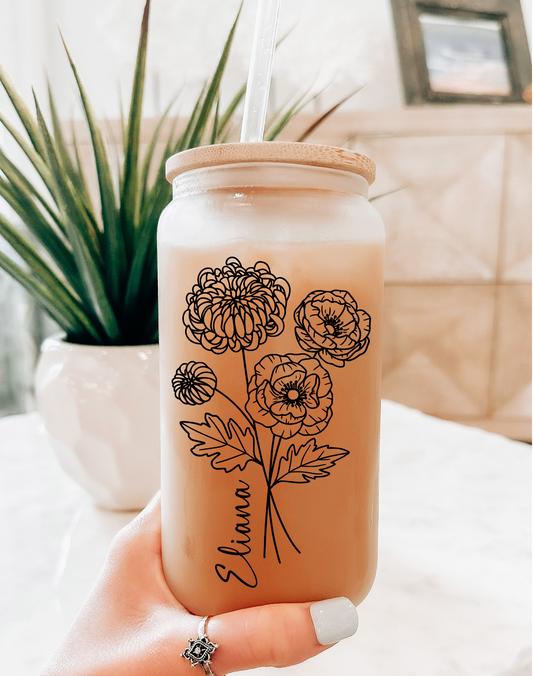 Personalized Birth flower Glass Libbey Cup