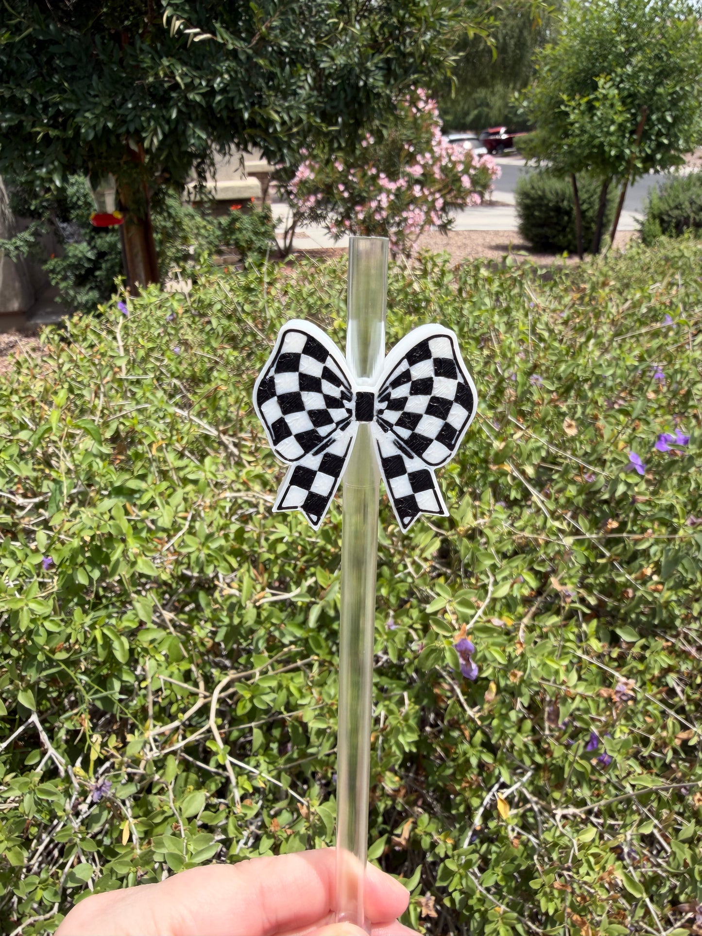 Checkered Bow Straw Topper