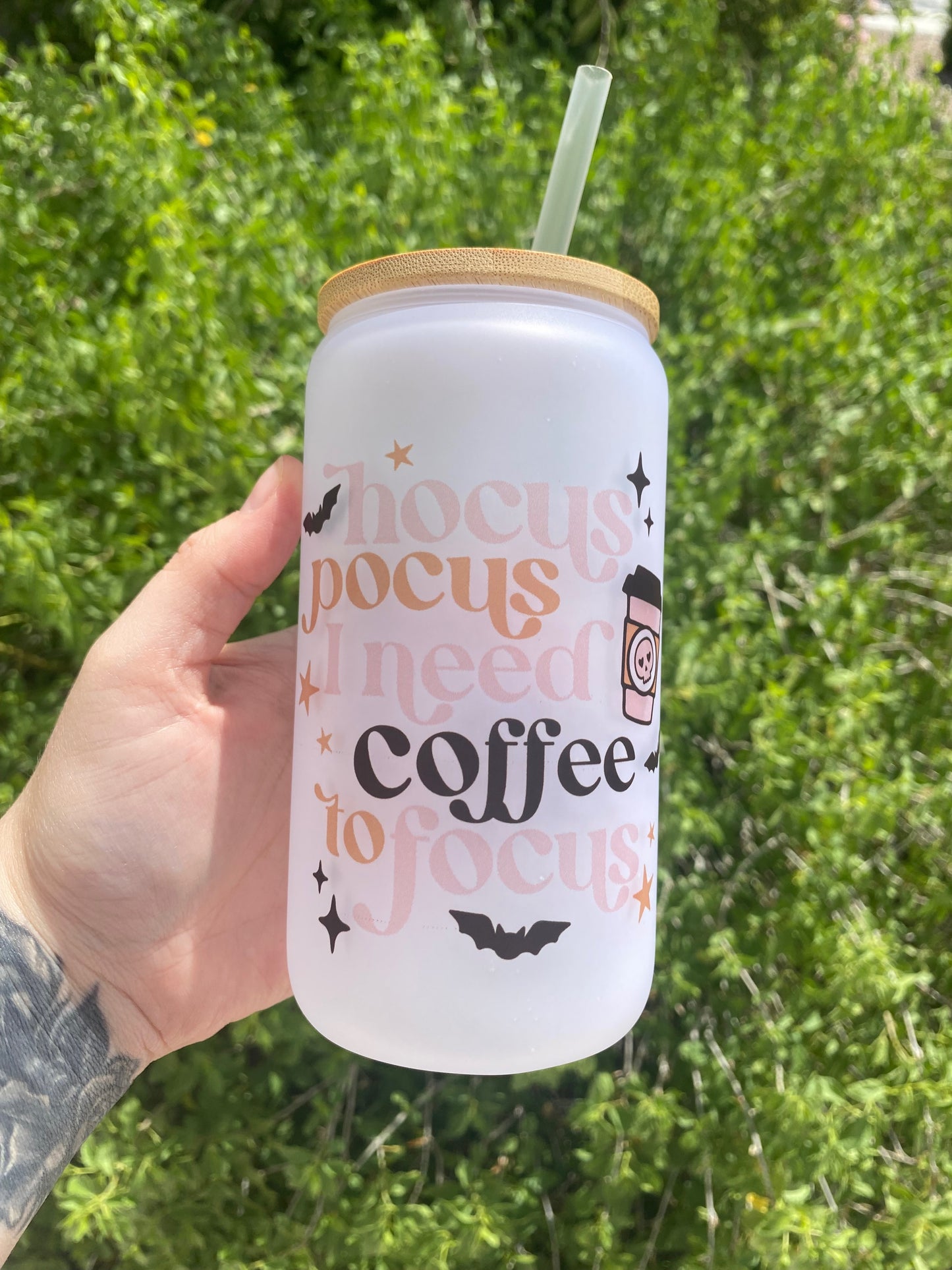 Hocus Pocus I Need Coffee To Focus Glass Libbey Cup