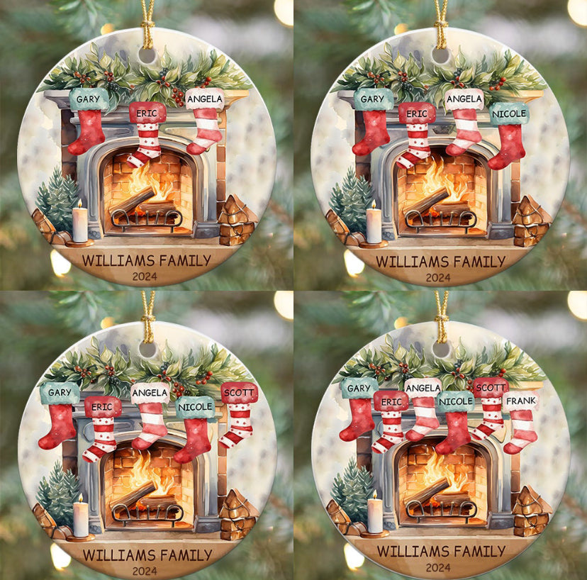 Personalized Fireplace Stockings Family Ornament