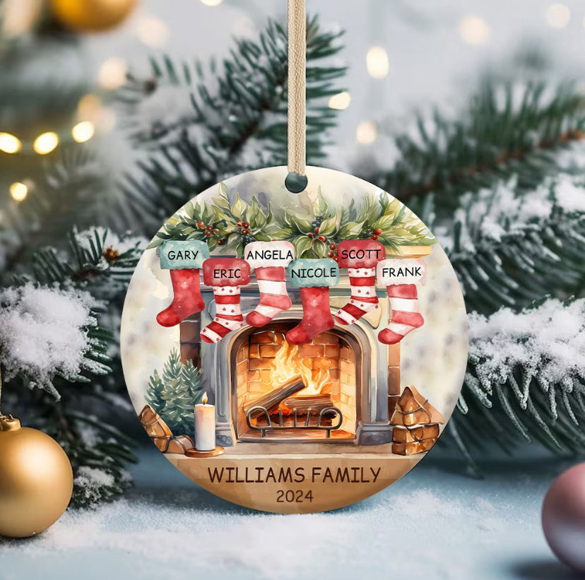 Personalized Fireplace Stockings Family Ornament