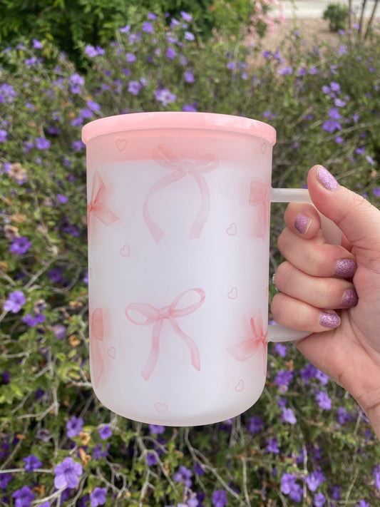Pink Coquette Glass Mug with Handle