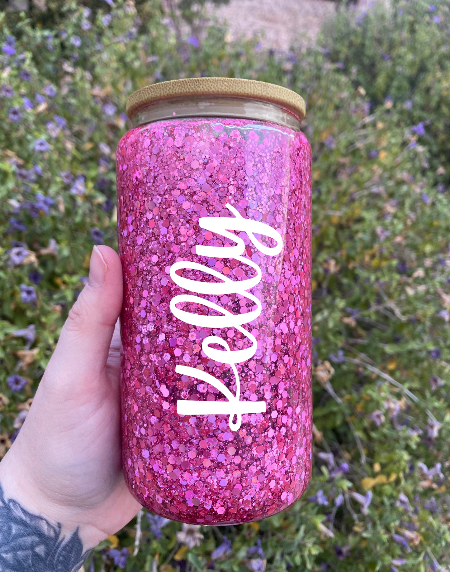 Pink Glitter Snow Globe Tumbler - Can be personalized with name