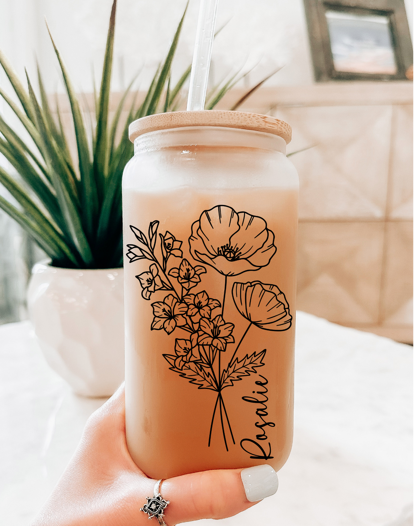 Personalized Birth flower Glass Libbey Cup