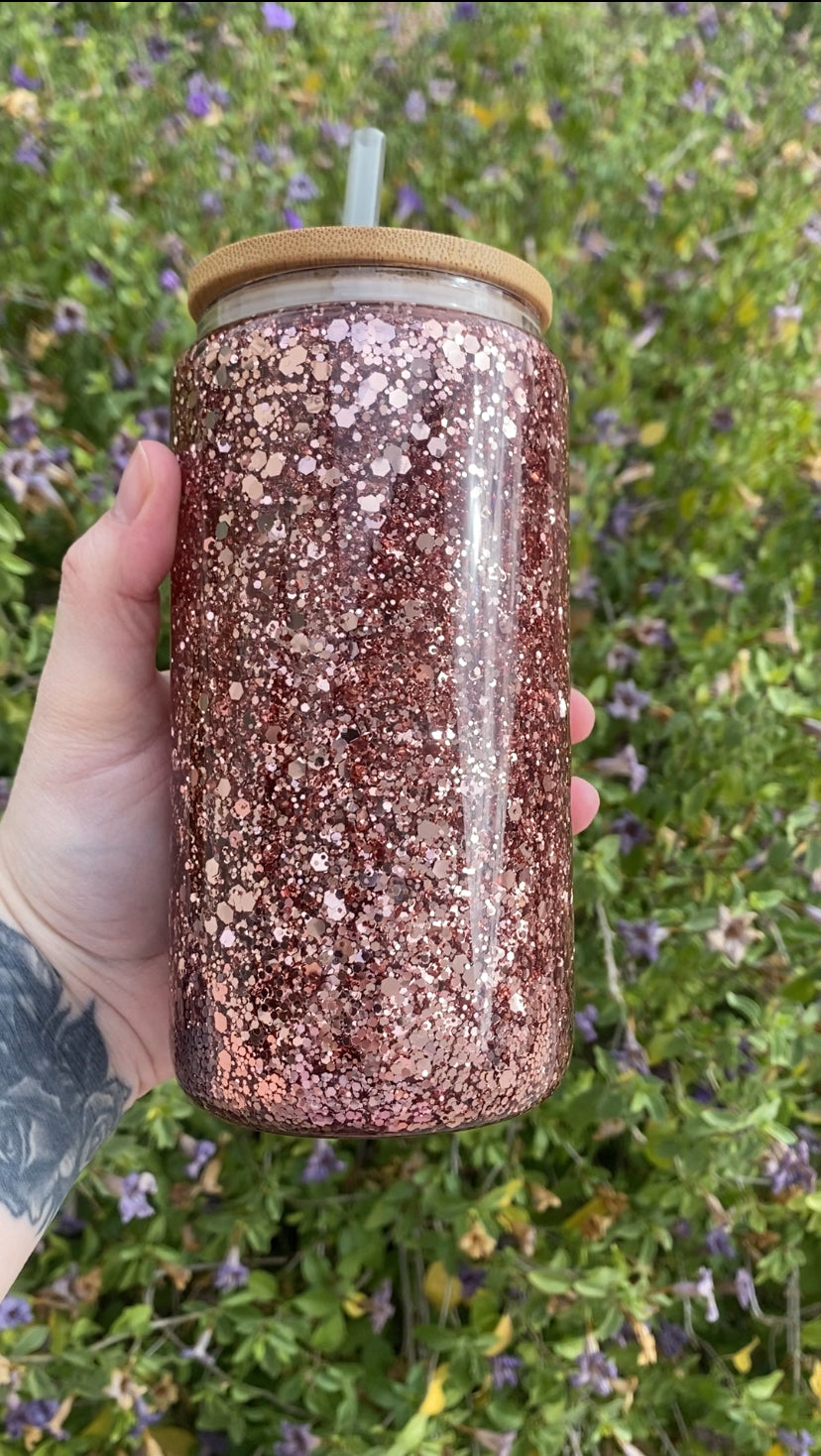 Rose Gold Glitter Snow Globe tumbler - Can be personalized with name