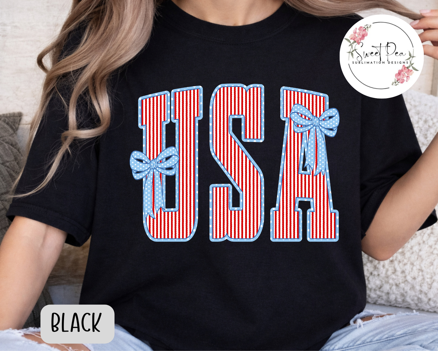 USA Striped Bows Shirt - Comfort Colors