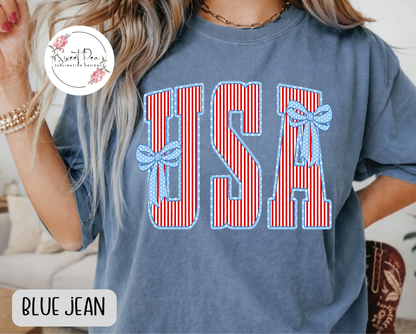 USA Striped Bows Shirt - Comfort Colors