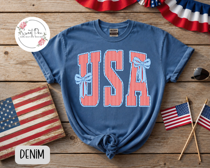 USA Striped Bows Shirt - Comfort Colors