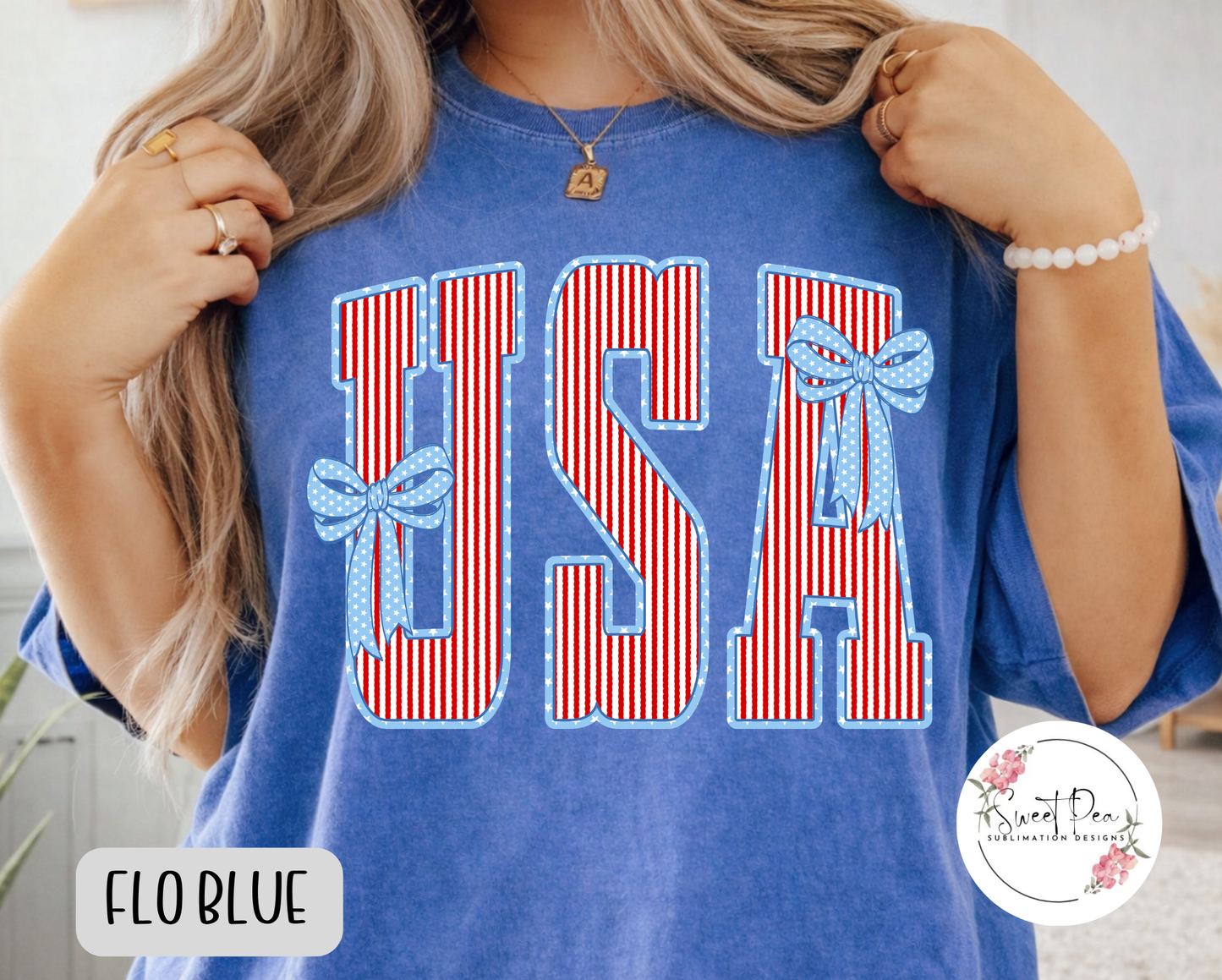 USA Striped Bows Shirt - Comfort Colors