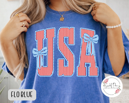 USA Striped Bows Shirt - Comfort Colors