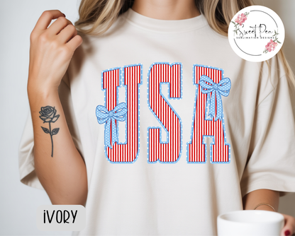 USA Striped Bows Shirt - Comfort Colors