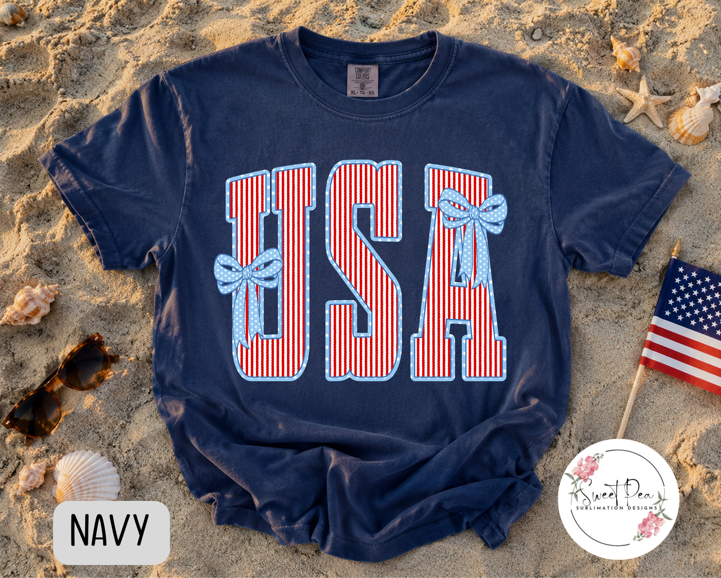 USA Striped Bows Shirt - Comfort Colors