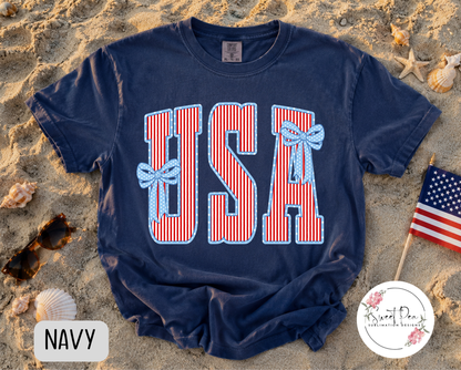 USA Striped Bows Shirt - Comfort Colors