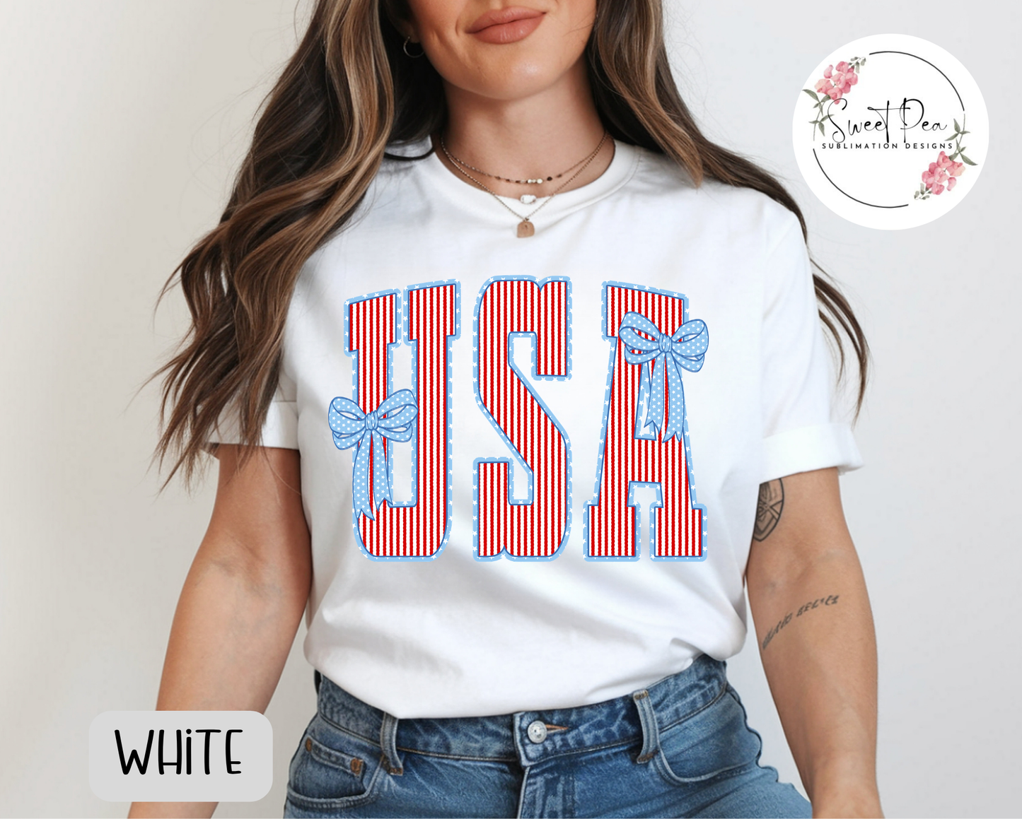 USA Striped Bows Shirt - Comfort Colors