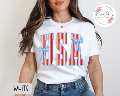 USA Striped Bows Shirt - Comfort Colors
