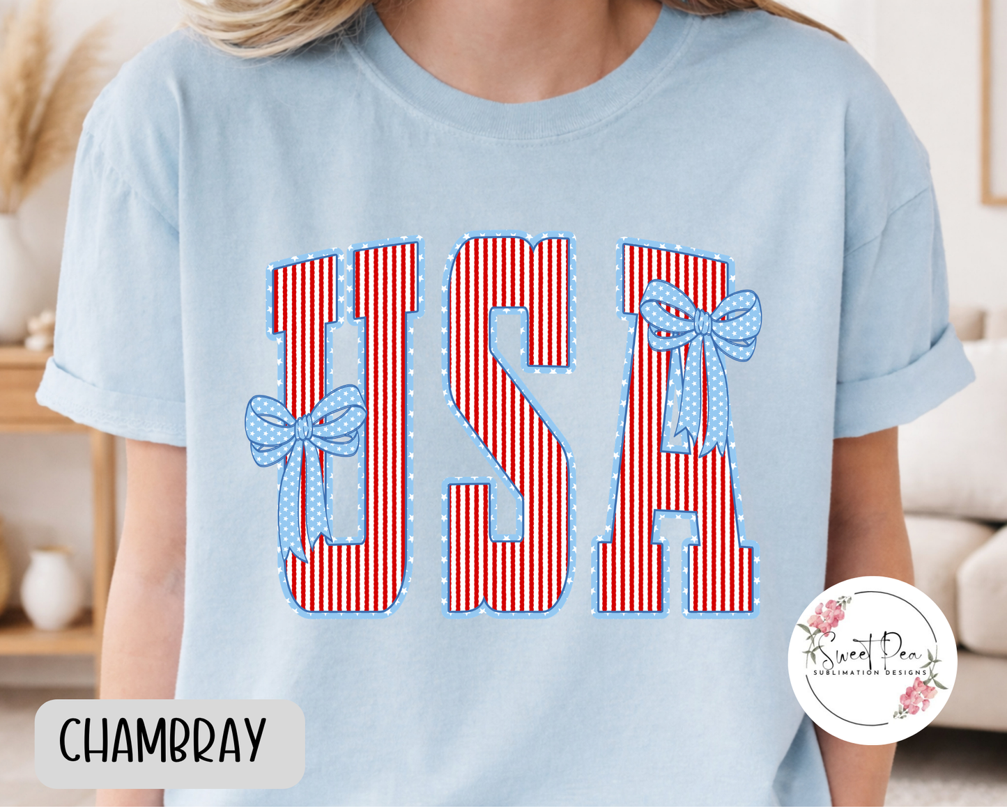 USA Striped Bows Shirt - Comfort Colors