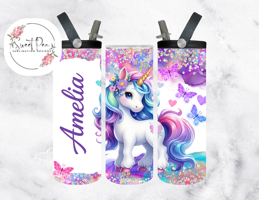 Unicorn, Butterflies & Sparkles 20oz Flip Top Tumbler