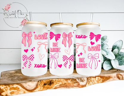 Valentine's Bows 16oz Frosted Glass Cup