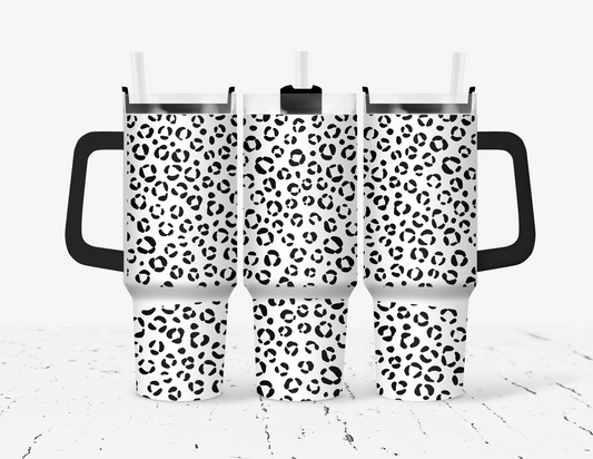 Black & White Cheetah 40oz Tumbler with Handle