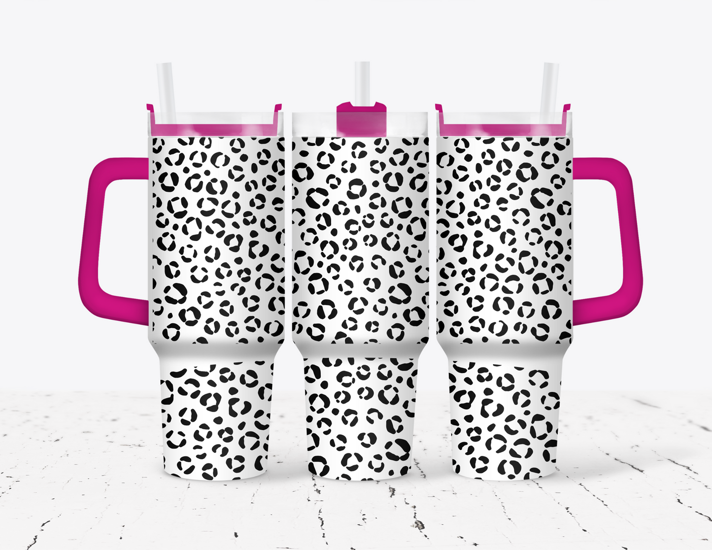 Black & White Cheetah 40oz Tumbler with Handle