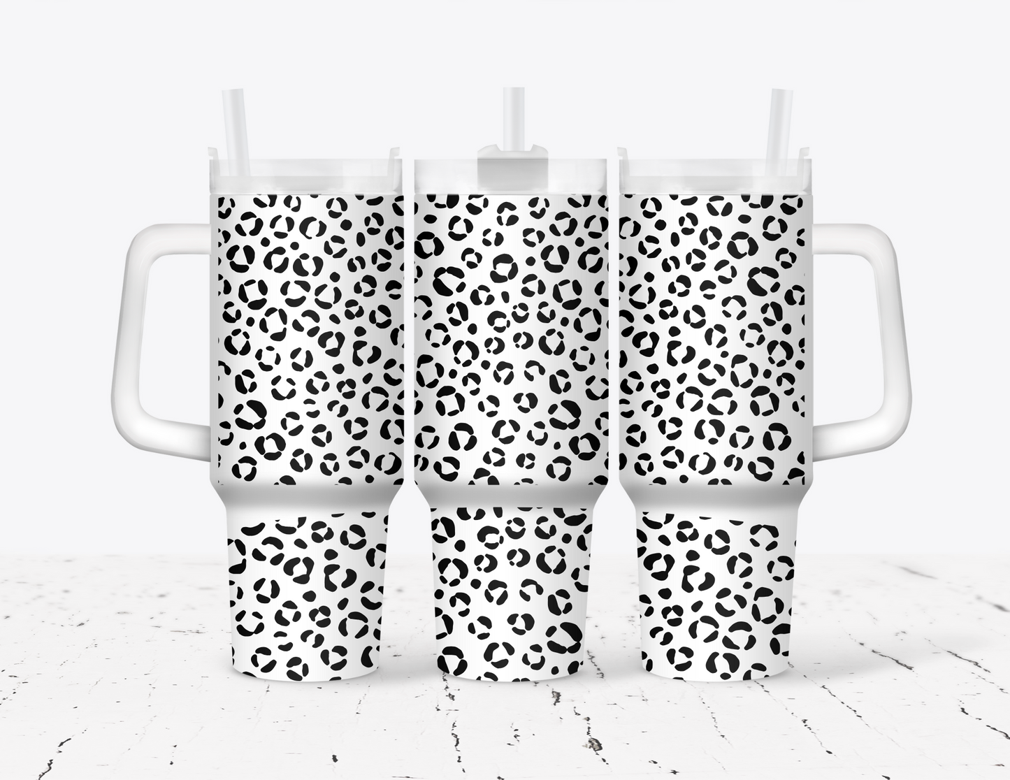 Black & White Cheetah 40oz Tumbler with Handle