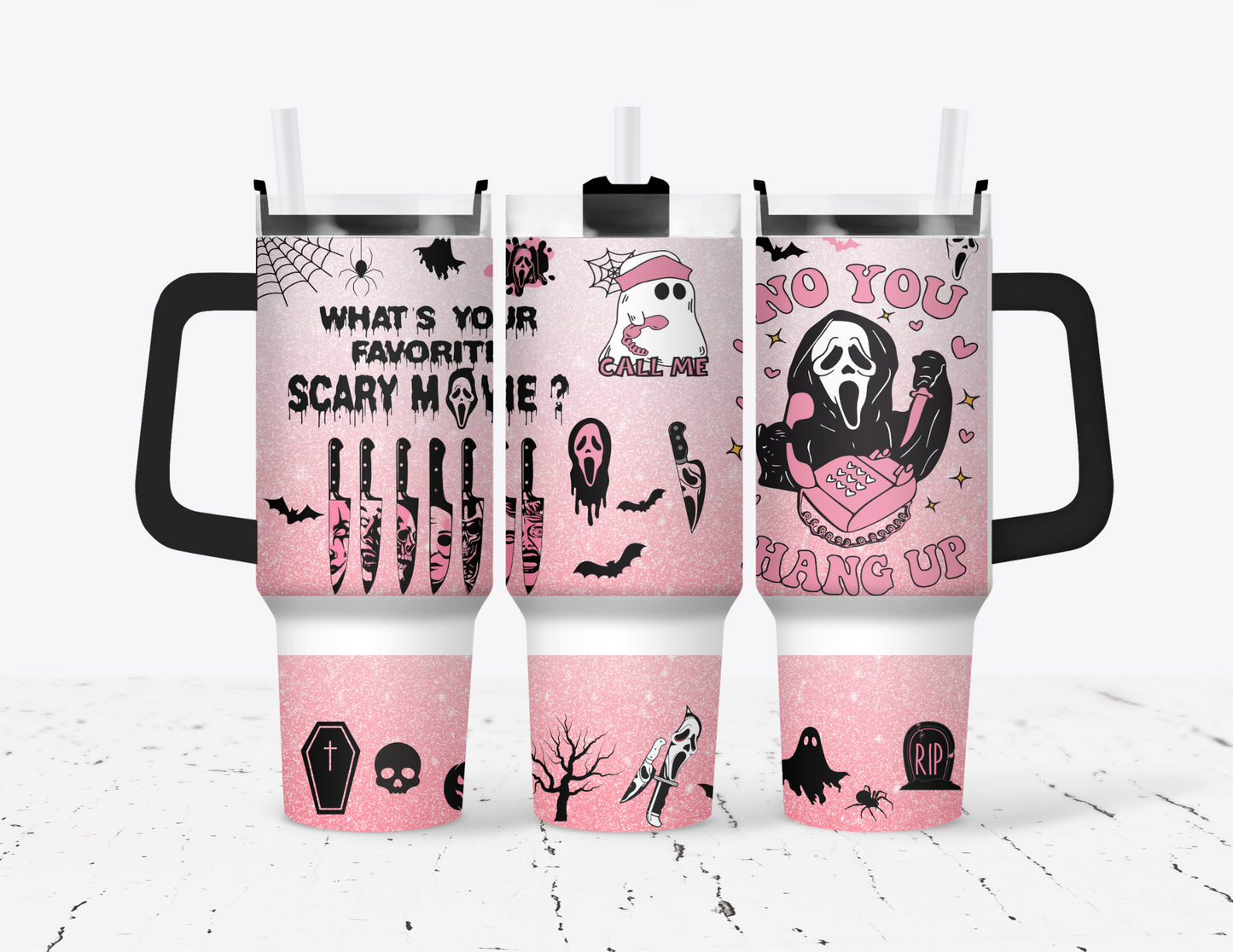 No You Hang Up Halloween Pink Glitter 40oz Tumbler with Handle