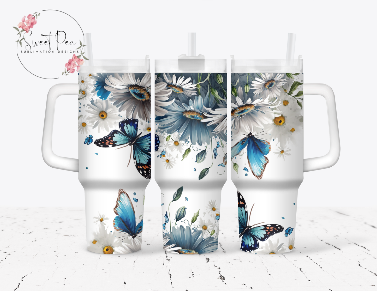 Blue Daisies and Butterflies 40oz Tumbler