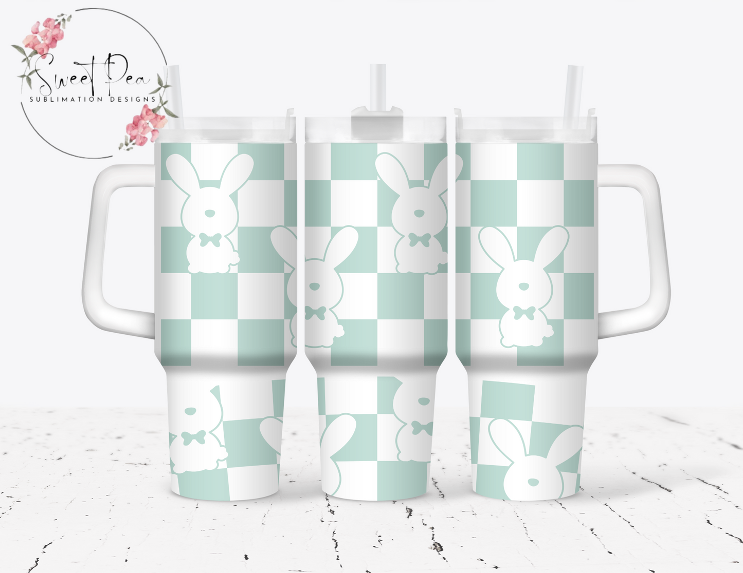 Checkered Easter Bunny 40 oz Tumbler with handle