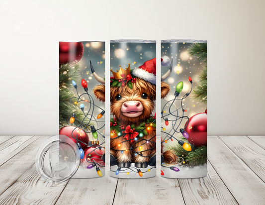 Christmas Lights Highland Cow 20 oz Tumbler